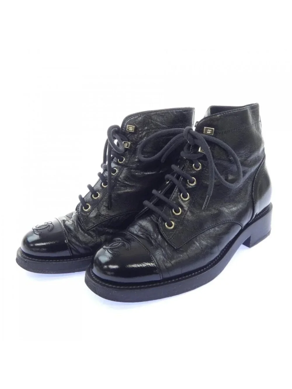 Chanel Lace-up Boots Black